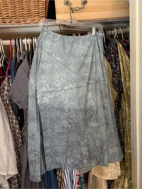 See You Monday Pale Blue Floral A-Line Midi Skirt